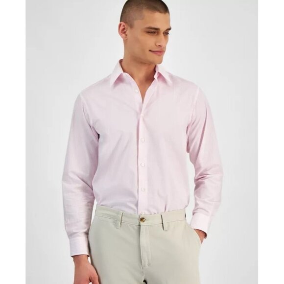 Club Room Mens Regular fit Dress Shirt XL Size 17-17.5 Long Sleeve pink Check - Picture 1 of 1